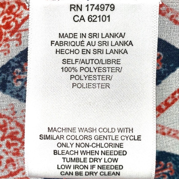 BCBGMaxAzria size S orange blue & ivory BOHO tie front long puffed sleeve blouse - Picture 15 of 15